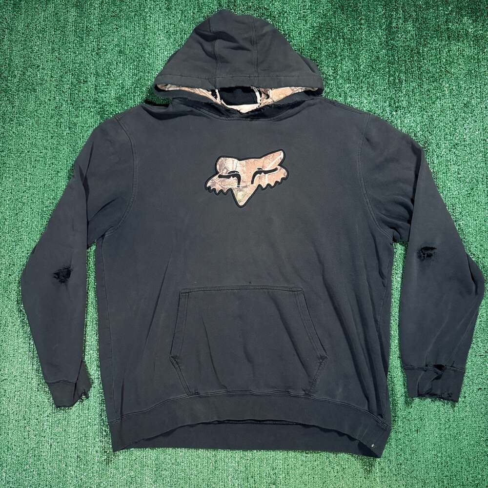 Y2K Fox Racing Camo Fox Head Hoodie XXL Distressed